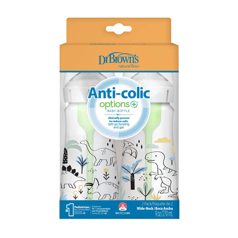 Pack 2 Mamaderas Anticólico Boca Ancha - Dinosaurios (270 ml)