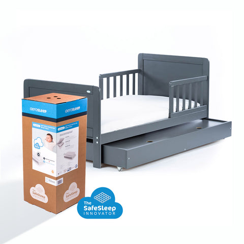 PACK: Cama de Transición Montessori Gris OLEX + Colchón Respirable AeroSleep (140 x 70)