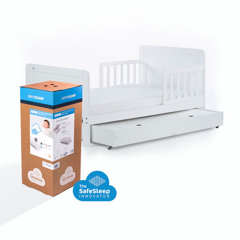 PACK: Cama de Transición Montessori Blanca OLEX + Colchón Respirable AeroSleep (140 x 70)