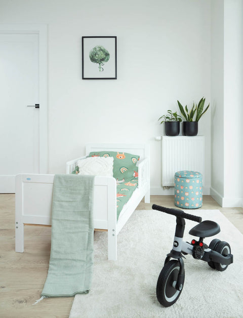 PACK: Cama de Transición Montessori Blanca OLEX + Colchón Respirable AeroSleep (140 x 70)